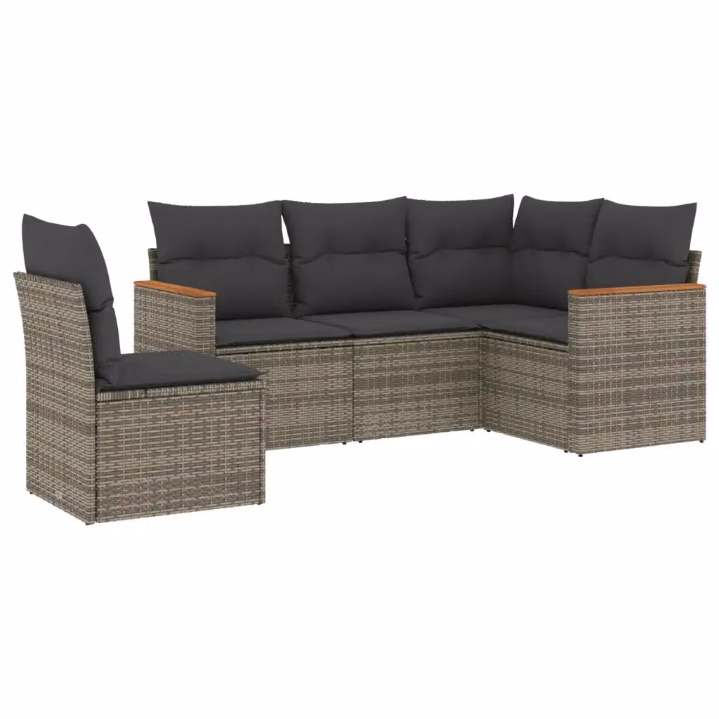Set Divano da Giardino a L VIDAXL in Polyrattan Grigio con 5 Cuscini – 2
