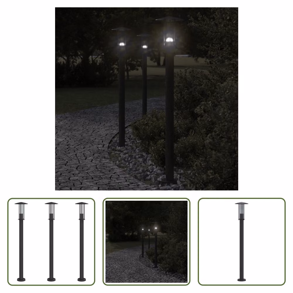 The Living Store Luci da sentiero 3 pezzi nero 100 cm acciaio inox