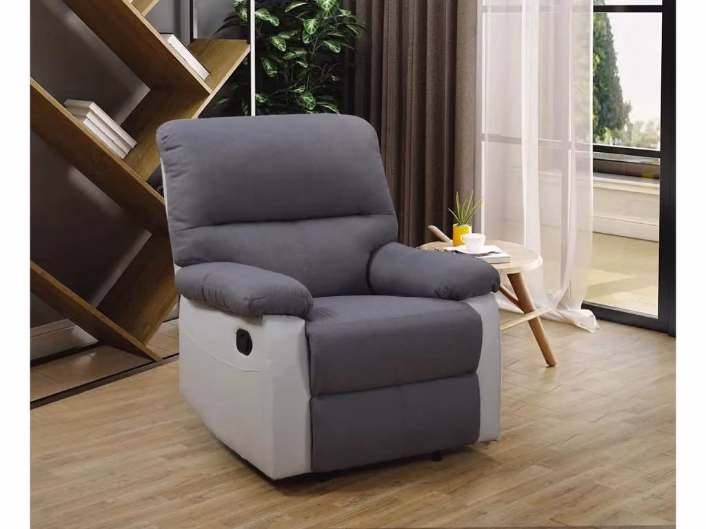 Poltrona relax Lincoln Habitat in tessuto bianco e grigio chiaro con braccioli e leva manuale – 2