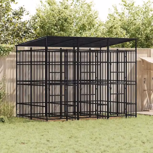 Gabbia per cani da esterno vidaXL in metallo nero con tetto resistente alle intemperie L/P/H: 295 x 228 x 200 cm