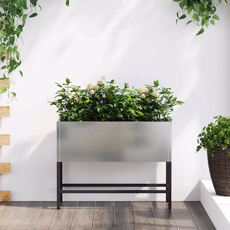 Vaso da giardino rialzato vidaXL in acciaio zincato argento L 60 cm x P 26 cm x H 45 cm