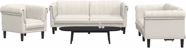 Set di divani 3 pezzi vidaXL in velluto beige e bianco con struttura in legno massiccio e cuscini inclusi per il tuo soggiorno