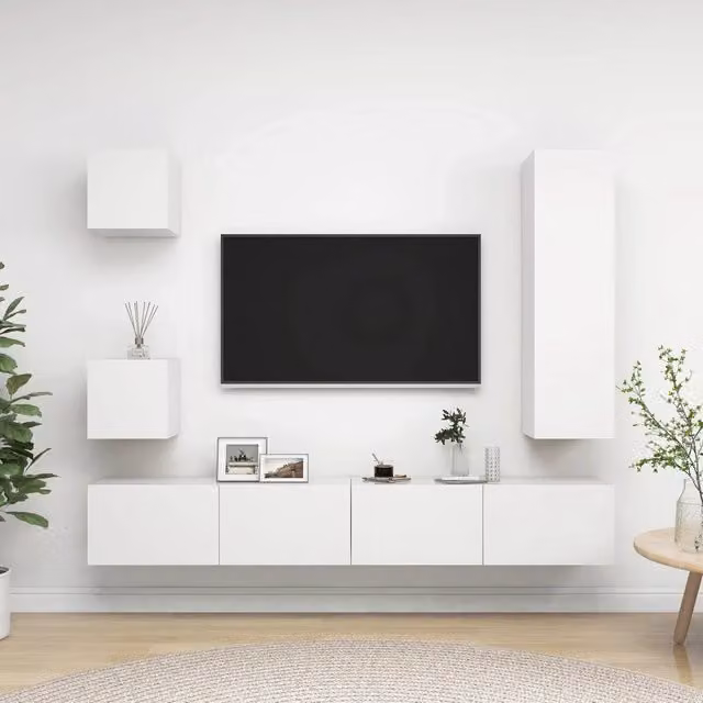 Set di mobili porta TV da soggiorno vidaXL in legno multistrato bianco opaco