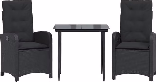 Set da Pranzo da Giardino 3 pz | Set Salotto da Giardino con Cuscini Nero in Polyrattan