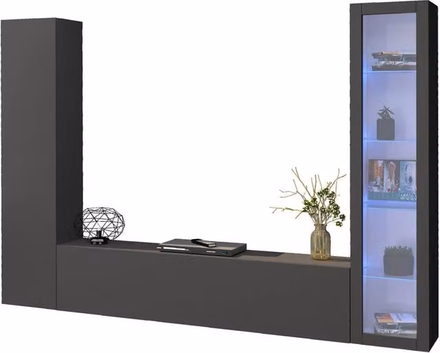 Parete Attrezzata Soggiorno 260x30x180 cm Maruska n°13 Grigio Antracite Opaco