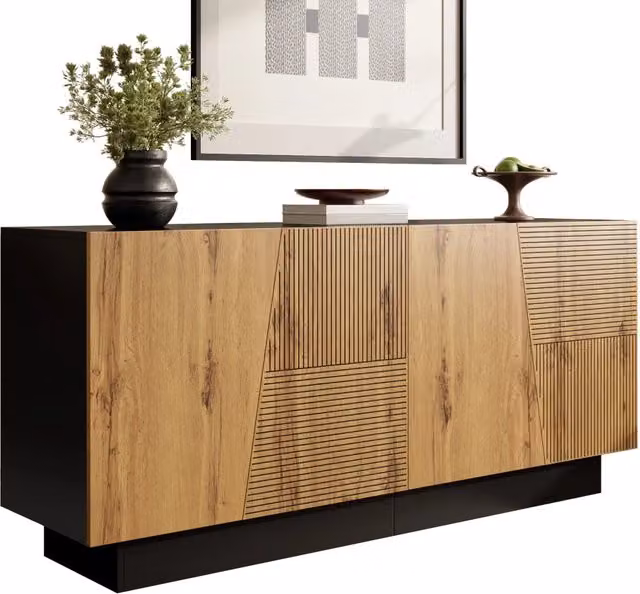 Sideboard Moderno 160 cm, Design Geometrico, Ampio Spazio Contenitivo con Ripiano Regolabile, Mobile per Soggiorno, Sala da Pranzo e Ingresso