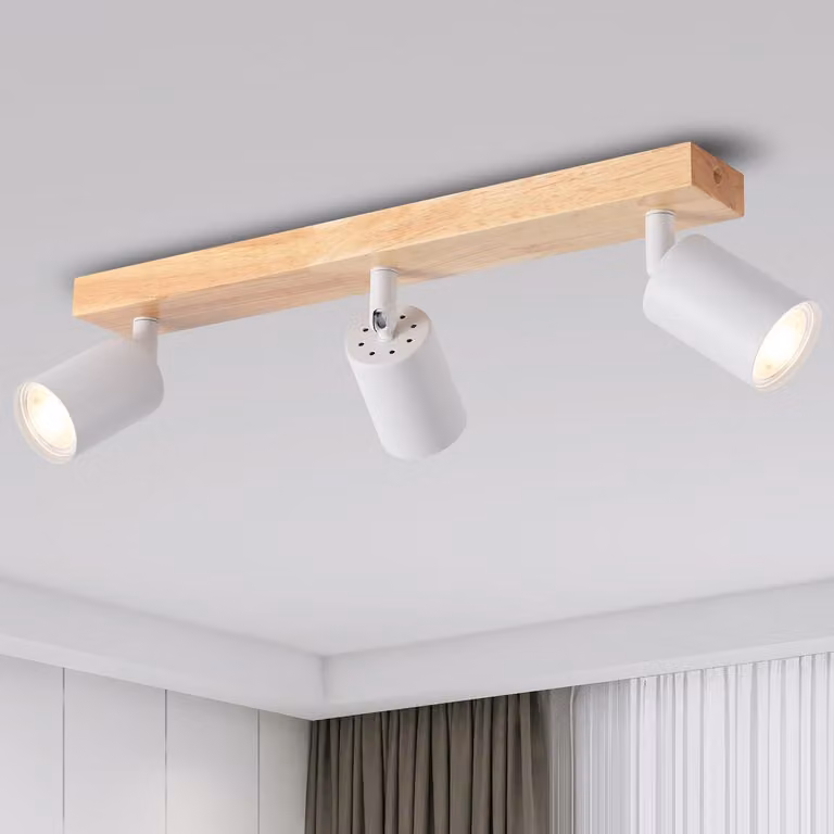 ANWIO Lampada da soffitto a LED, bianca, in legno, con 3 luci, lampada da soffitto GU10, plafoniera a LED nera, lampada da parete vintage per soggiorno, camera da letto, cucina, cameretta, senza lampadine (EUS-EA)