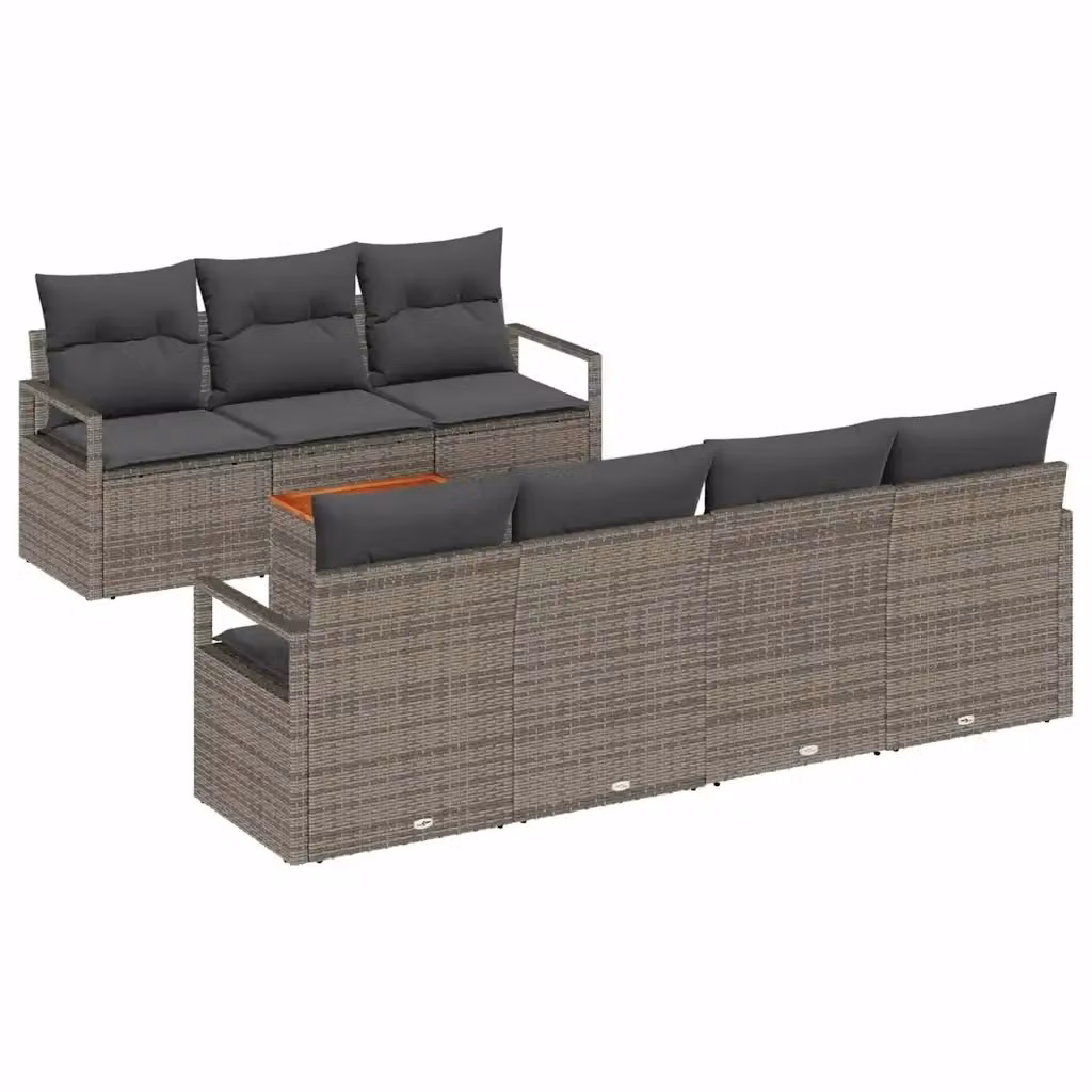 Set Divano da Giardino vidaXL 7 Pezzi Grigio con Cuscini e Tavolino in Polyrattan e Acciaio – 2