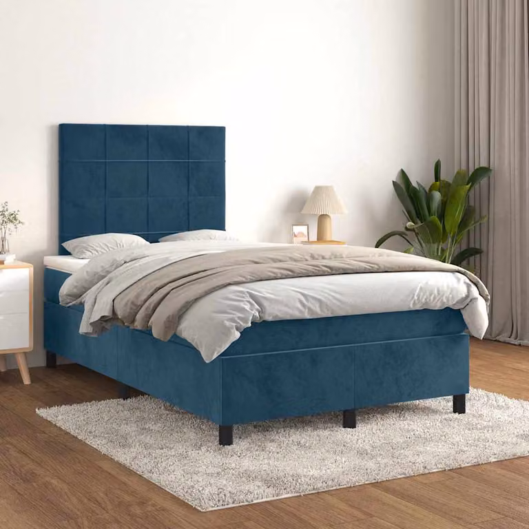 Giroletto a molle con materasso vidaXL in velluto blu e bianco L/P/H: 120 x 200 x 193 cm