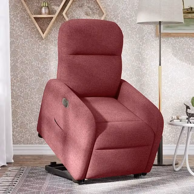 Poltrona Alzapersona Reclinabile Elettrica vidaXL in Tessuto Rosso con Braccioli e Funzione Auto-Return – 1