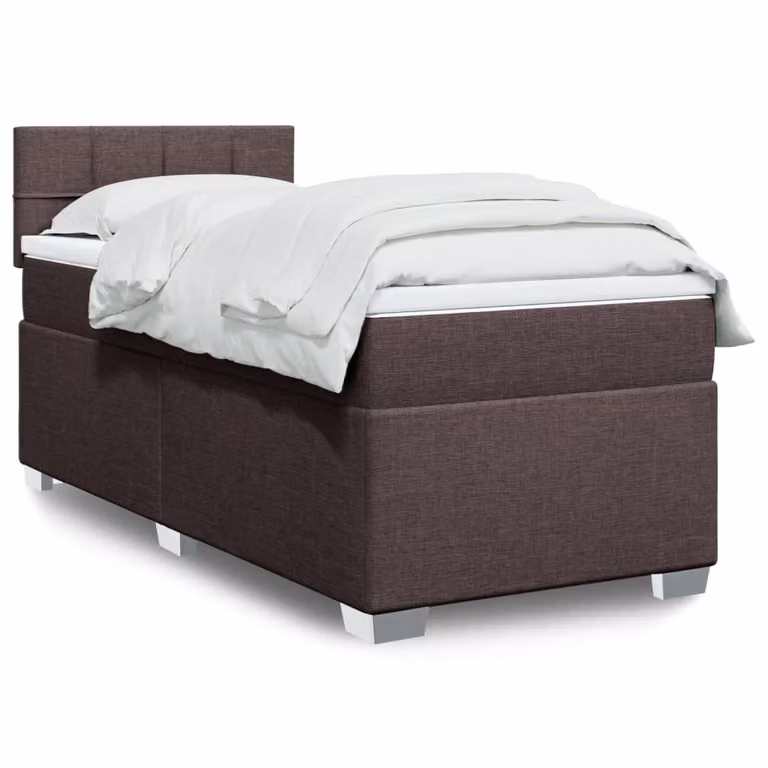 vidaXL Giroletto a Molle Ibrido con Materasso in Tessuto Marrone Scuro e Bianco, L/P/H: 90 x 190 cm