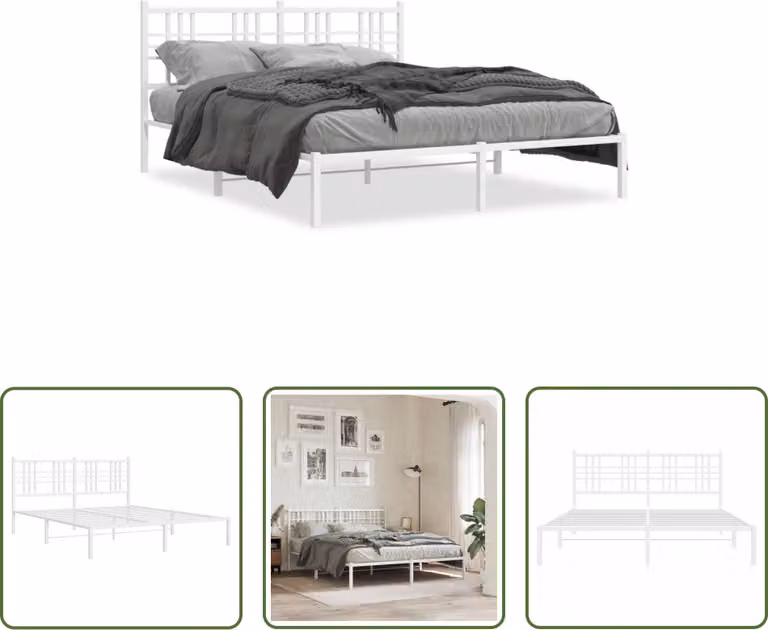 The Living Store Struttura letto con testiera in metallo bianco 150x200 cm