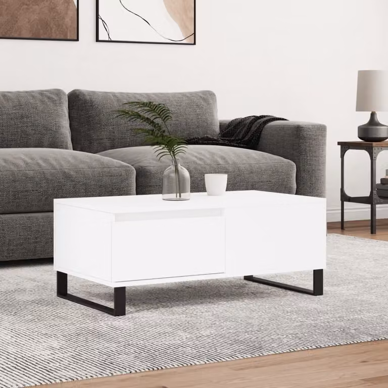 Tavolino The Living Store bianco 90x50x36,5 cm in materiale ligneo