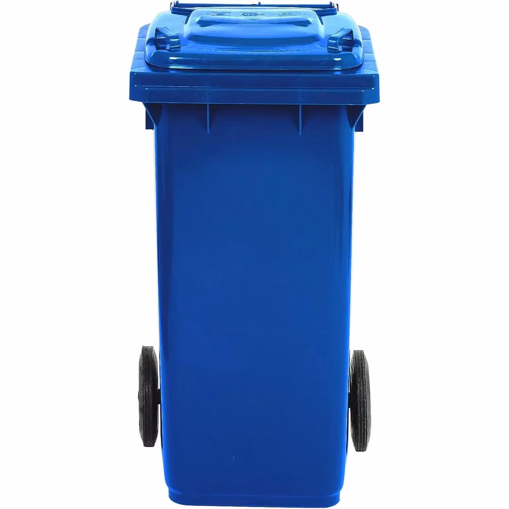 Bidone per raccolta differenziata carrellato Mobil Plastic con pedale e anello, colore blu, capacità 240 l – 2