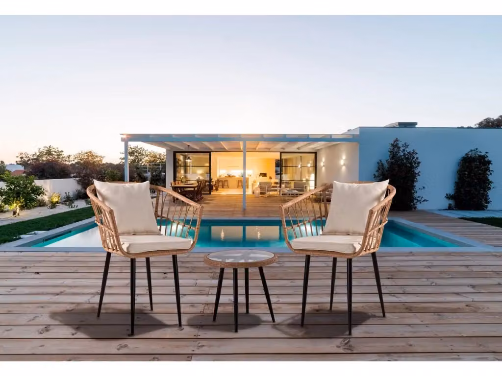 Set da giardino moderno Habitat in rattan con poltrone lounge e tavolino da caffè, colori nero e beige – 2