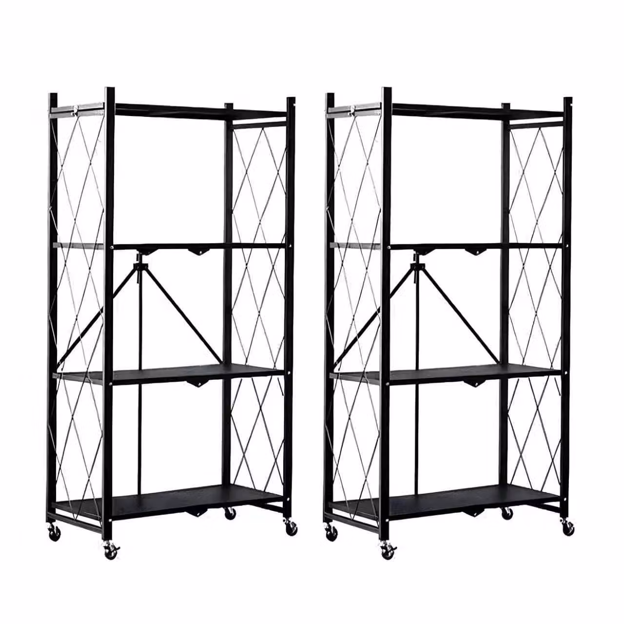 SevenComfort Scaffale da cucina, scaffale da terra, scaffale per microonde, scaffale da tavolo da cucina a 4 ripiani, carrello da cucina, set da 2 pezzi, nero