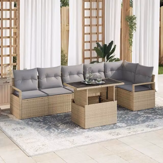 Set Divano da Giardino 7 pz Beige polyrattan 3348836