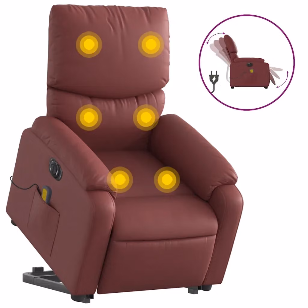 Poltrona Alzapersona Reclinabile vidaXL in Similpelle Rossa con Assistenza Elettrica e Braccioli – 2