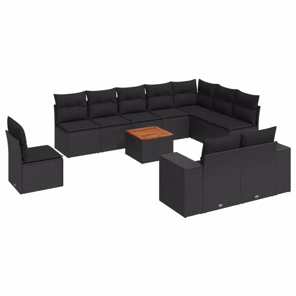 vidaXL Set Divani da Giardino 11 pz a Forma a L con Cuscini e Tavolino Nero – 2