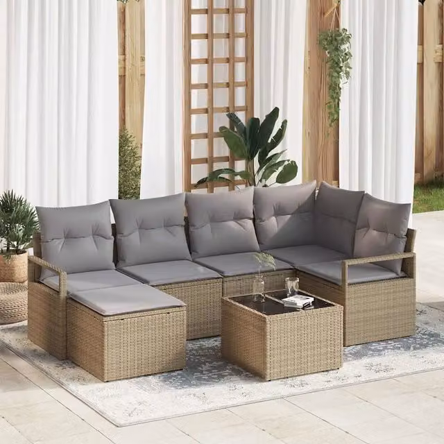 Set di divani 7 pz Beige polyrattan 3346460