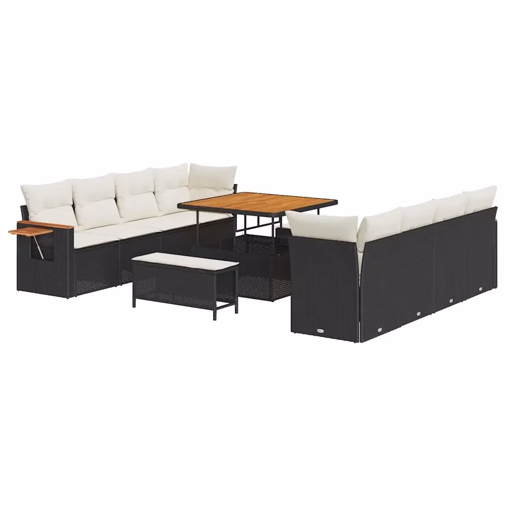 Set Divano da Giardino 12 Posti vidaXL con Tavolino e Pouf, Colore Nero e Beige – 2