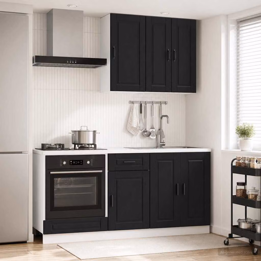 vidaXL Unità Cucina Moderna PORTO 5 Pezzi in Legno MDF Nero Opaco