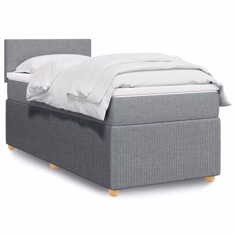 vidaXL Giroletto a Molle con Materasso Ibrido in Tessuto Grigio e Bianco L/P/H: 90 x 200 cm