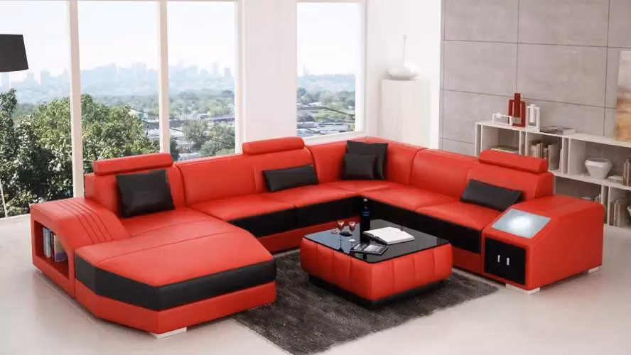 Wohnlandschaft Eckcouch Eckgarnitur Ecksofa Polster Sofa U-Form Ledersofa Couch