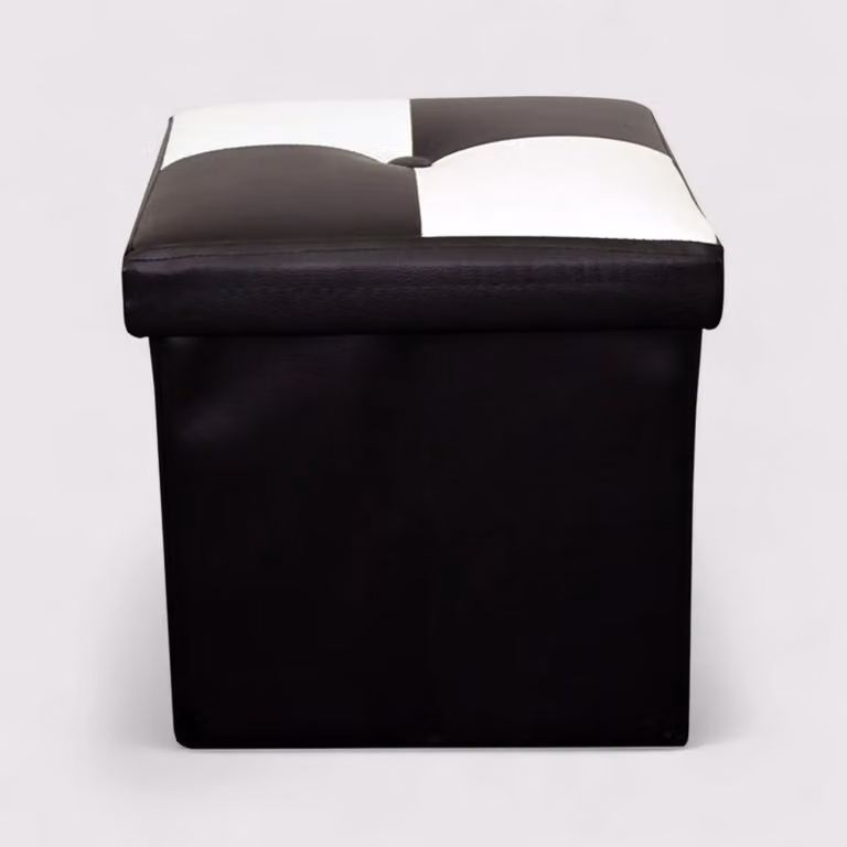 Tadmit - Pouf contenitore quadrato bianco e nero