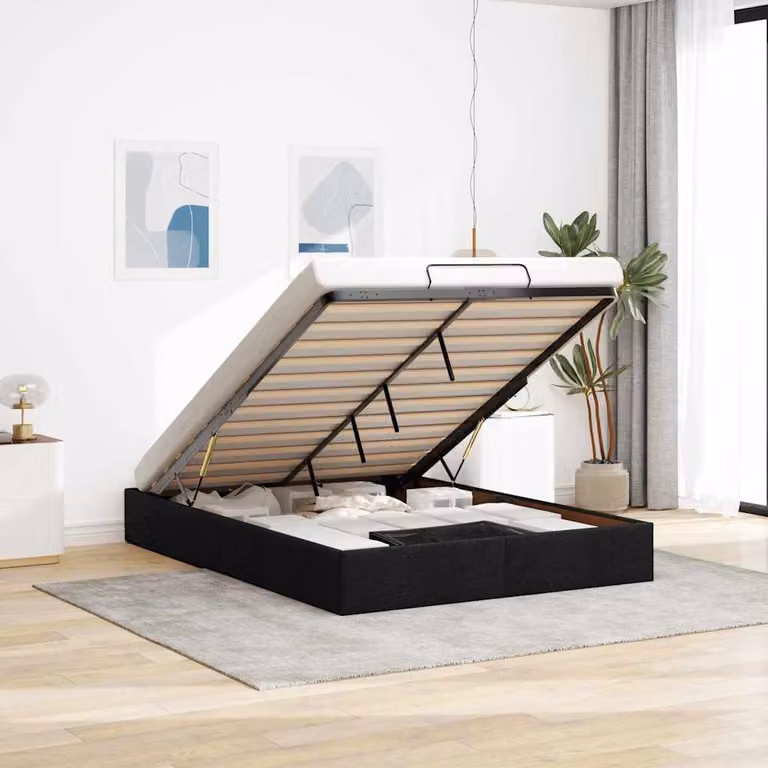 Struttura Letto con Contenitore a Sollevamento vidaXL in Tessuto Nero L: 140 cm, P: 190 cm