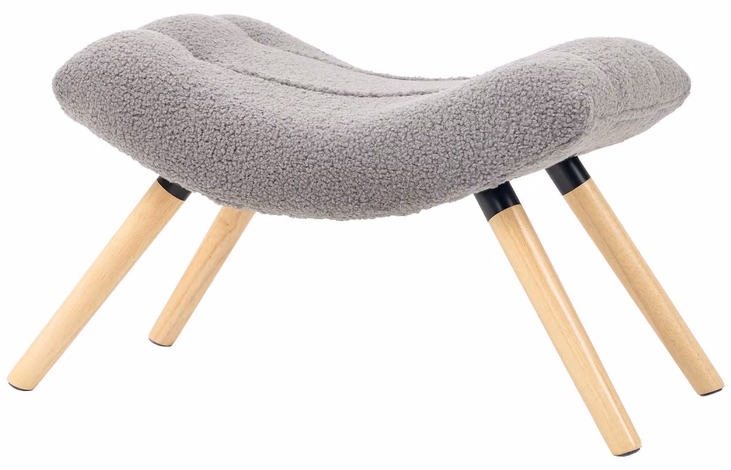 Pouf con imbottitura in pile e gambe in legno | Colore: Grigio | Dimensioni: 45x67x38 cm