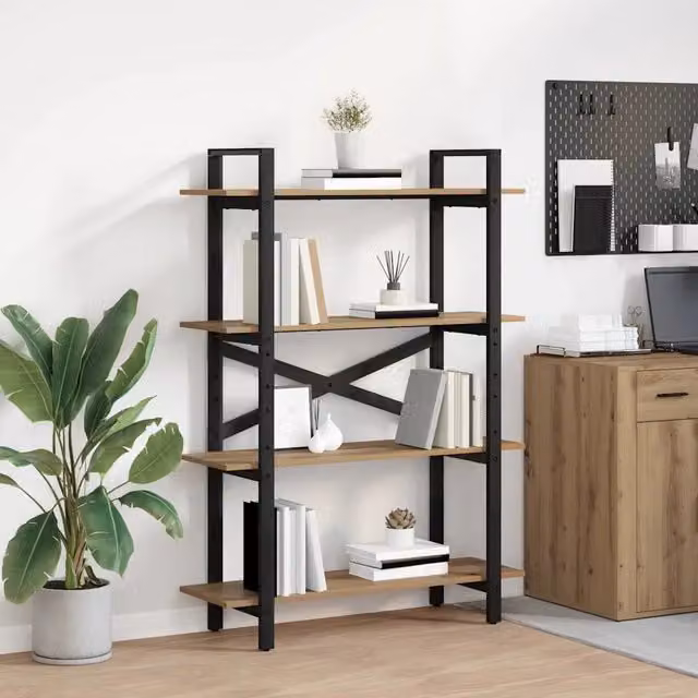 Libreria a scaffali in stile industrial vidaXL in legno e metallo, colore rovere, L 100 x P 33,5 x H 140 cm – 1