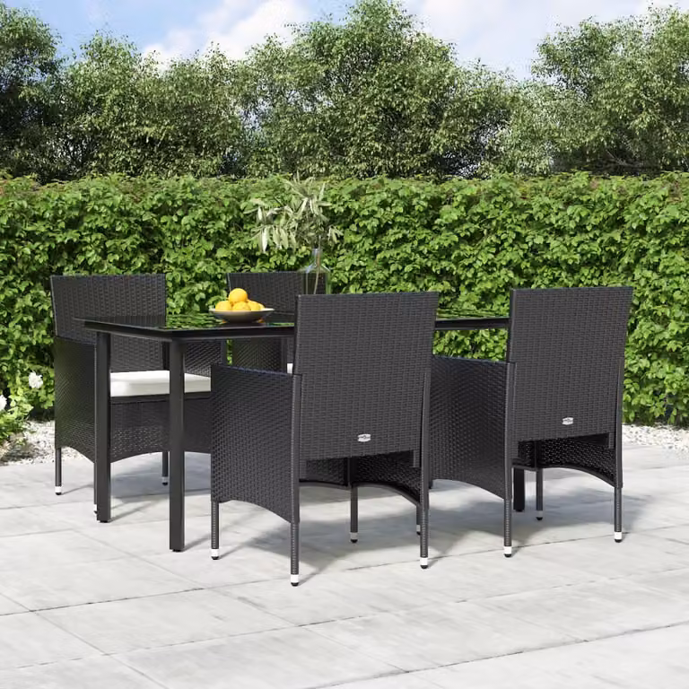 Set da pranzo da giardino vidaXL in metallo e vetro nero con 5 pezzi e cuscini