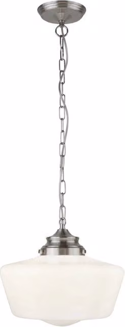 Lampada a Sospensione Moderna SEARCHLIGHT School House in Acciaio Argento e Vetro Bianco con 1 Luce E27 e Altezza Regolabile