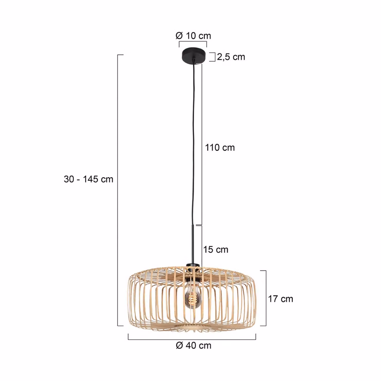 Steinhauer Lampada a sospensione Sparkled Light, dimmerabile, Legno chiaro, Soggiorno / Sala da pranzo, bambù, Lampada a sospensione