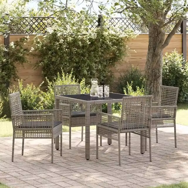 Set da Pranzo per Giardino 5 pz Grigio polyrattan 3334872