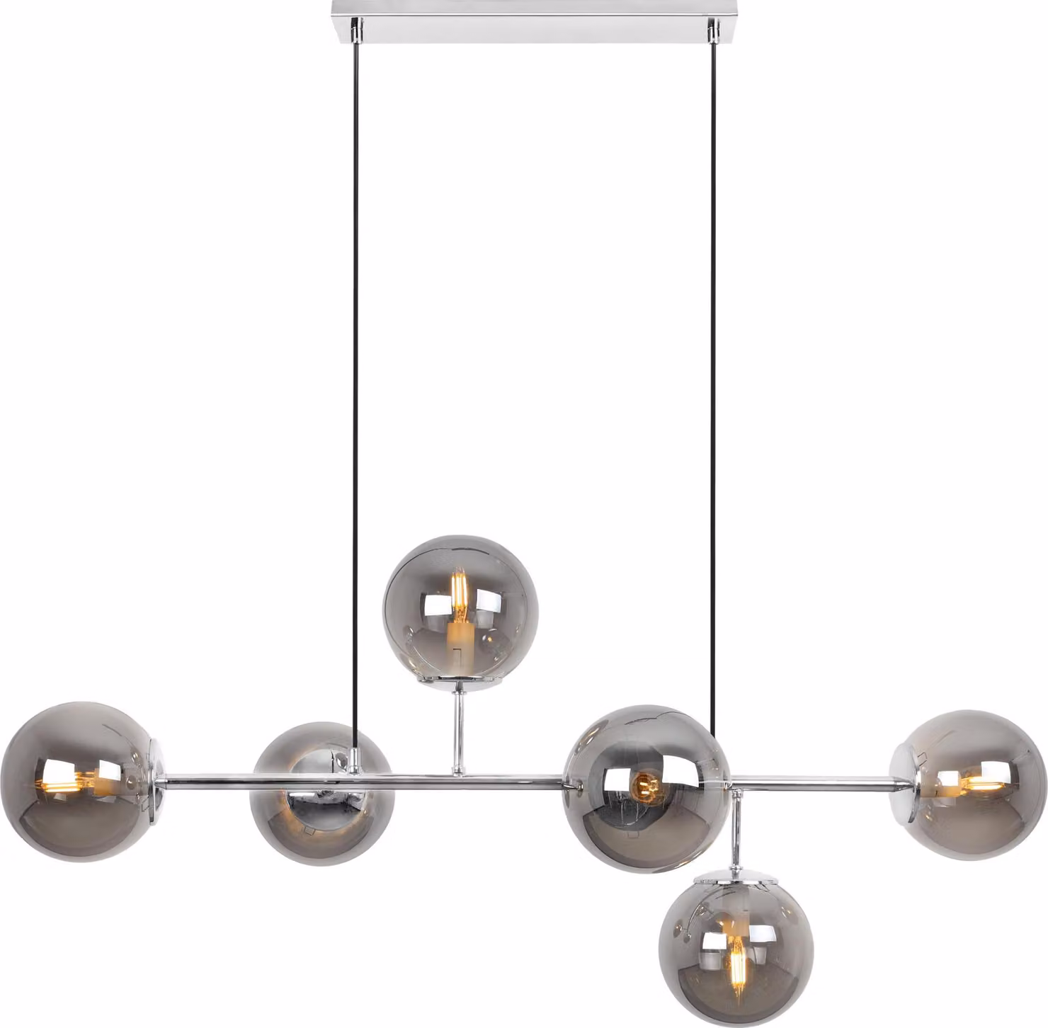 Plafoniera Siena cromo 6 luci vetro grigio fumo E14 bracci lunghi