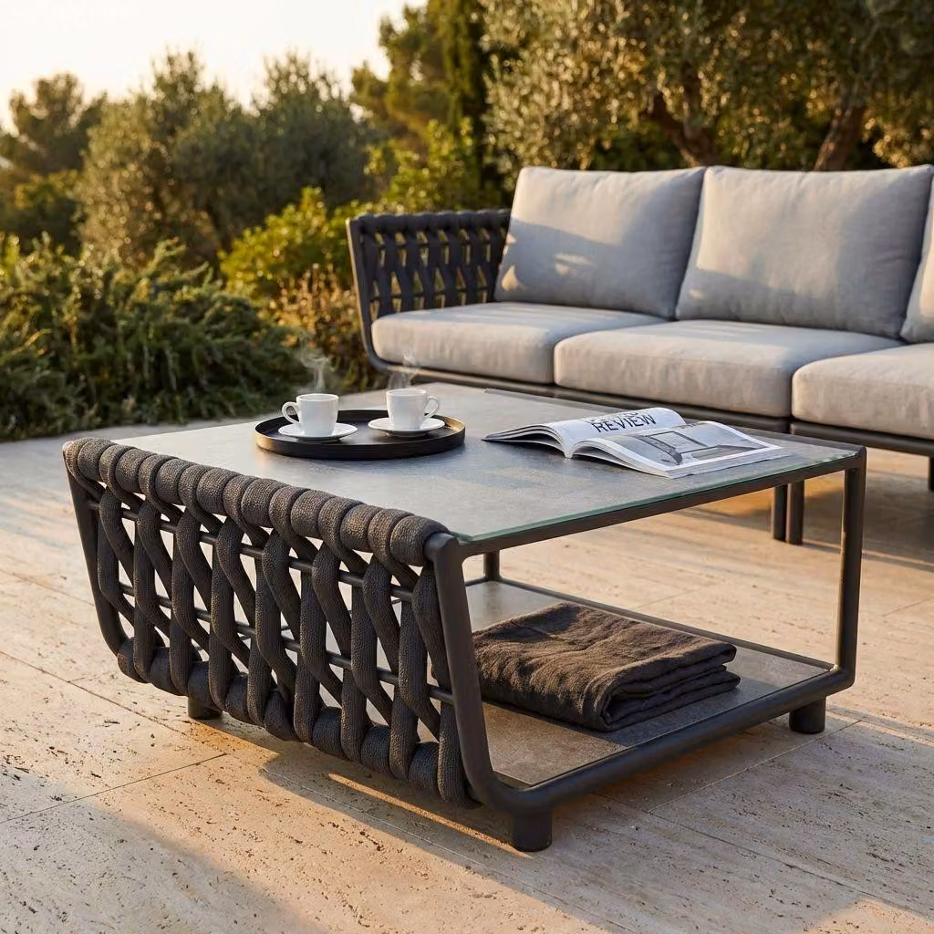 Milani Home - salotto da giardino, alluminio e textilene e poliestere, con tavolino e cuscini modulare componibile, antracite