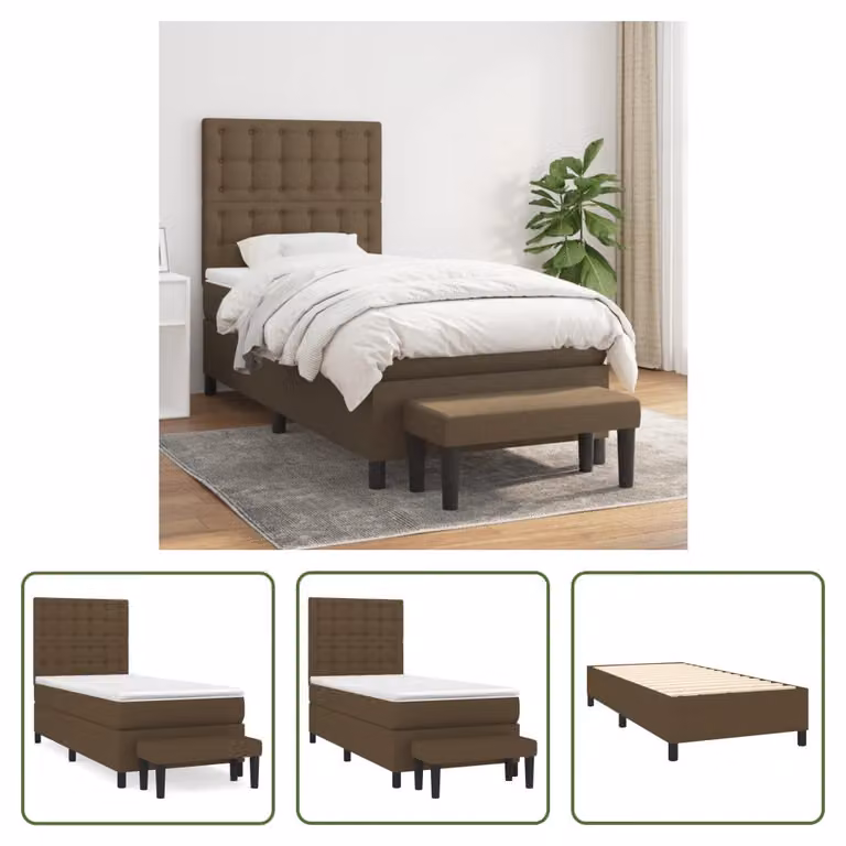 The Living Store Letto a molle con materasso marrone scuro 80x200 cm in tessuto