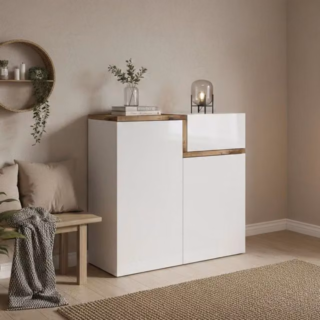 Scarpiera DMORA Morfeo Bianco Lucido con vani a ribalta per 16 paia di scarpe L: 80 cm, P: 40 cm, H: 80 cm