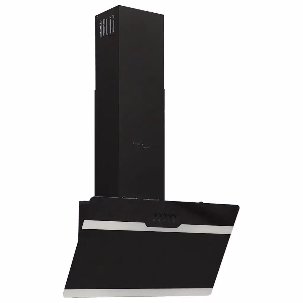 vidaXL Cappa da parete in acciaio e vetro temperato nero con display LED, modalità aspirazione o ricircolo, L: 60 cm – 2