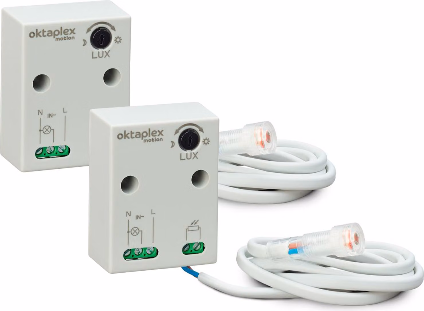 2x Interruttore crepuscolare Oktaplex da esterno IP65 230V con sensore esterno resistente alle intemperie (estensibile fino a 100m)