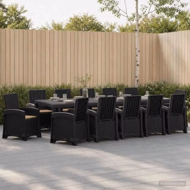 Set da pranzo da giardino moderno vidaXL in polyrattan da 14 pezzi, colore antracite e beige