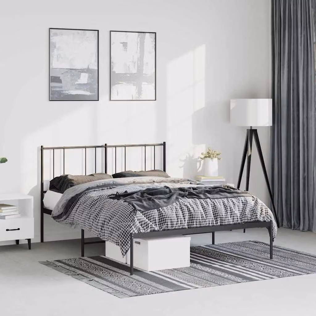 vidaXL Giroletto con Testiera in Metallo Nero L: 150 cm, P: 200 cm – 1