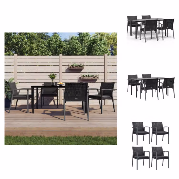 vidaXL Set da pranzo da giardino 5 pezzi con cuscini in polirattan e acciaio - Set di mobili da giardino