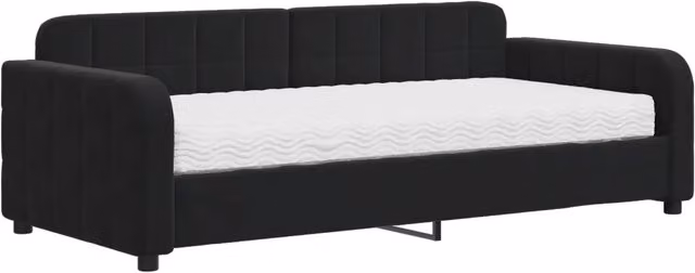 Divano letto singolo in velluto nero con materasso, design moderno per soggiorno o camera da letto, L/P/H: 90 x 190 cm – 1