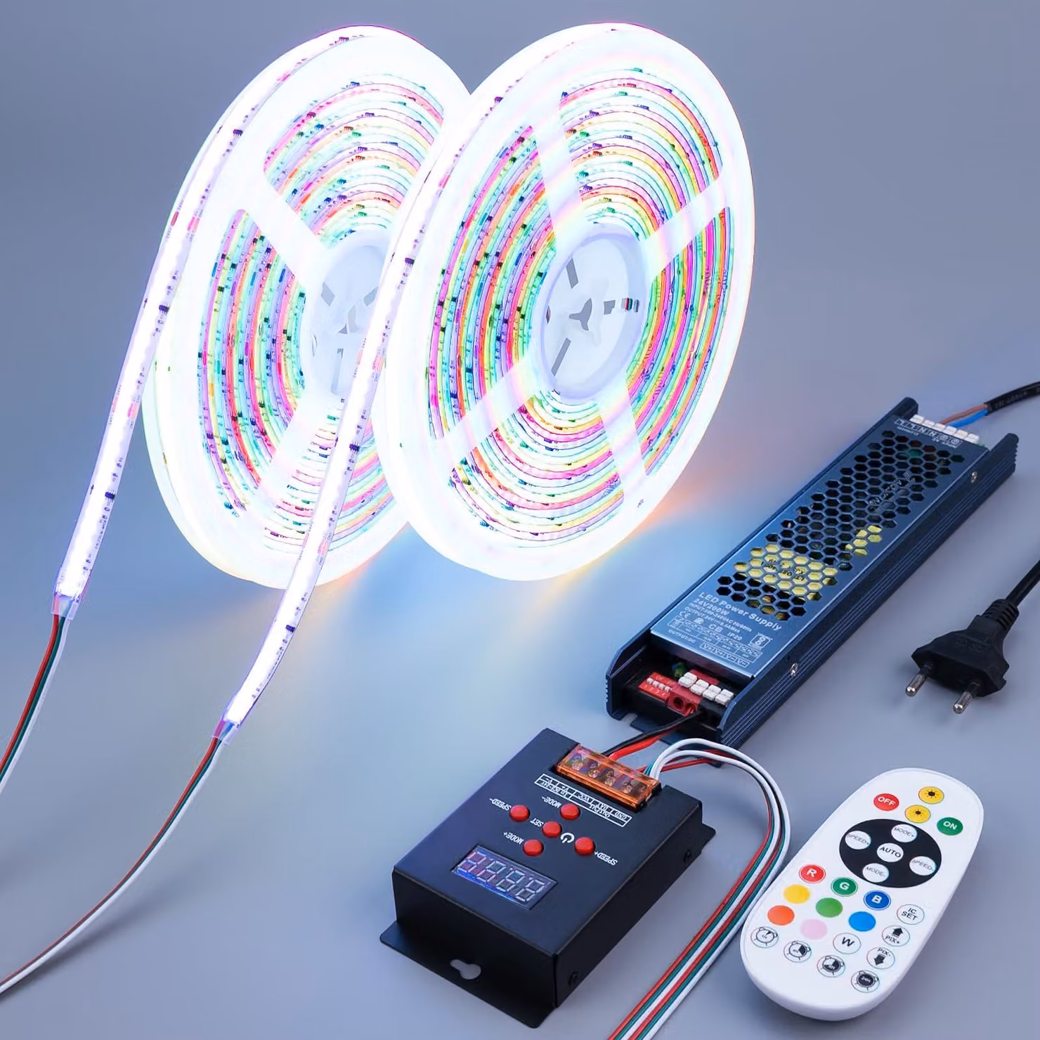 Striscia LED COB da 20 metri, WS2811, RGB+IC, 24V, dimmerabile, con telecomando