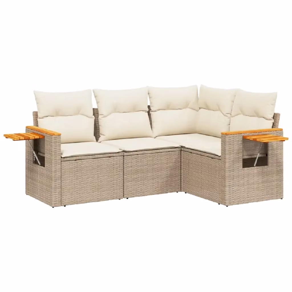 vidaXL Set Divano da Giardino a L in Polyrattan Beige con Cuscini e Tavolino da 4 Pezzi – 2