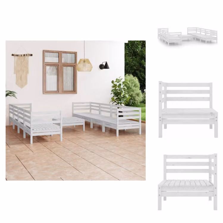 vidaXL Set da salotto da giardino 9 pezzi in pino massiccio bianco - Set di mobili da giardino