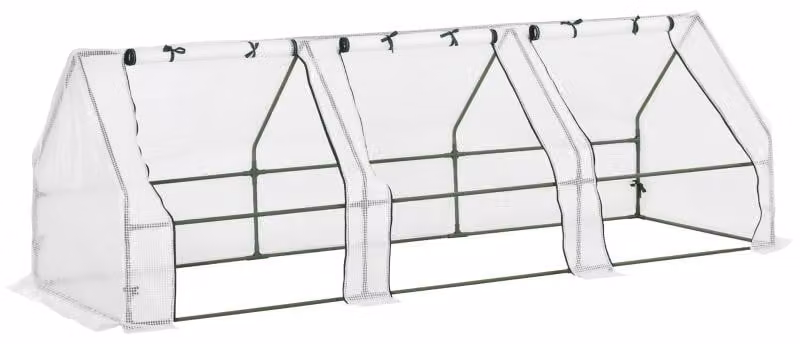 Serra da giardino Moonbite per pomodori, modello a letto rialzato, dimensioni 270 x 90 x 90 cm, serra in plastica con 3 finestre a rullo, telo in polietilene da 140 g/m² su struttura in acciaio, acciaio, bianco